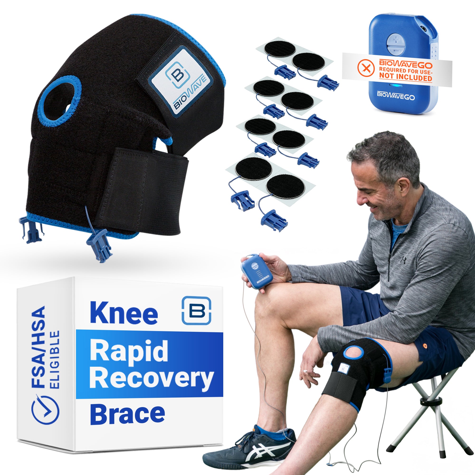 BIOWAVE Rapid Recovery Knee Brace Knee Wraps for Pain Relief and Swelling Knee Compression Sleeve Long-Lasting Pain Relief With Superior Medical Grade TENS Unit BioWave GO HSA Store Eligible Items