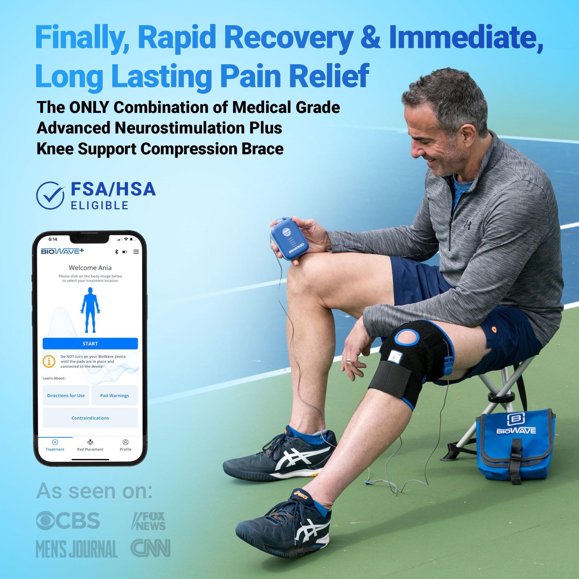 BIOWAVE Knee Rapid Recovery Bundle Knee Brace & Medical Grade TENS Unit Upgrade to TENS Machines for Pain Relief Clinically Proven ESTIM Knee Brace for Women & Knee Brace for Men HSA FSA Eligible