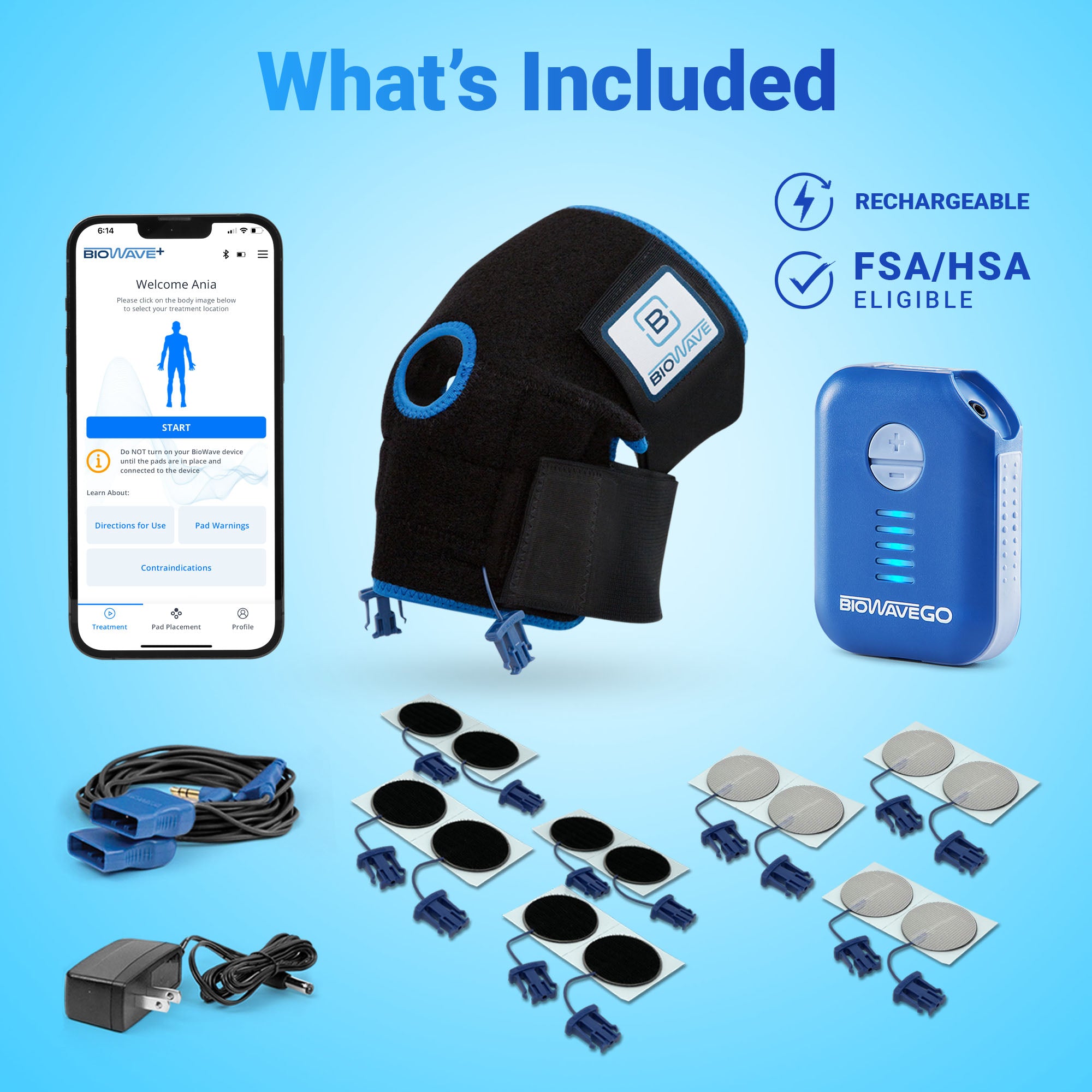 BIOWAVE Knee Rapid Recovery Bundle Knee Brace & Medical Grade TENS Unit Upgrade to TENS Machines for Pain Relief Clinically Proven ESTIM Knee Brace for Women & Knee Brace for Men HSA FSA Eligible
