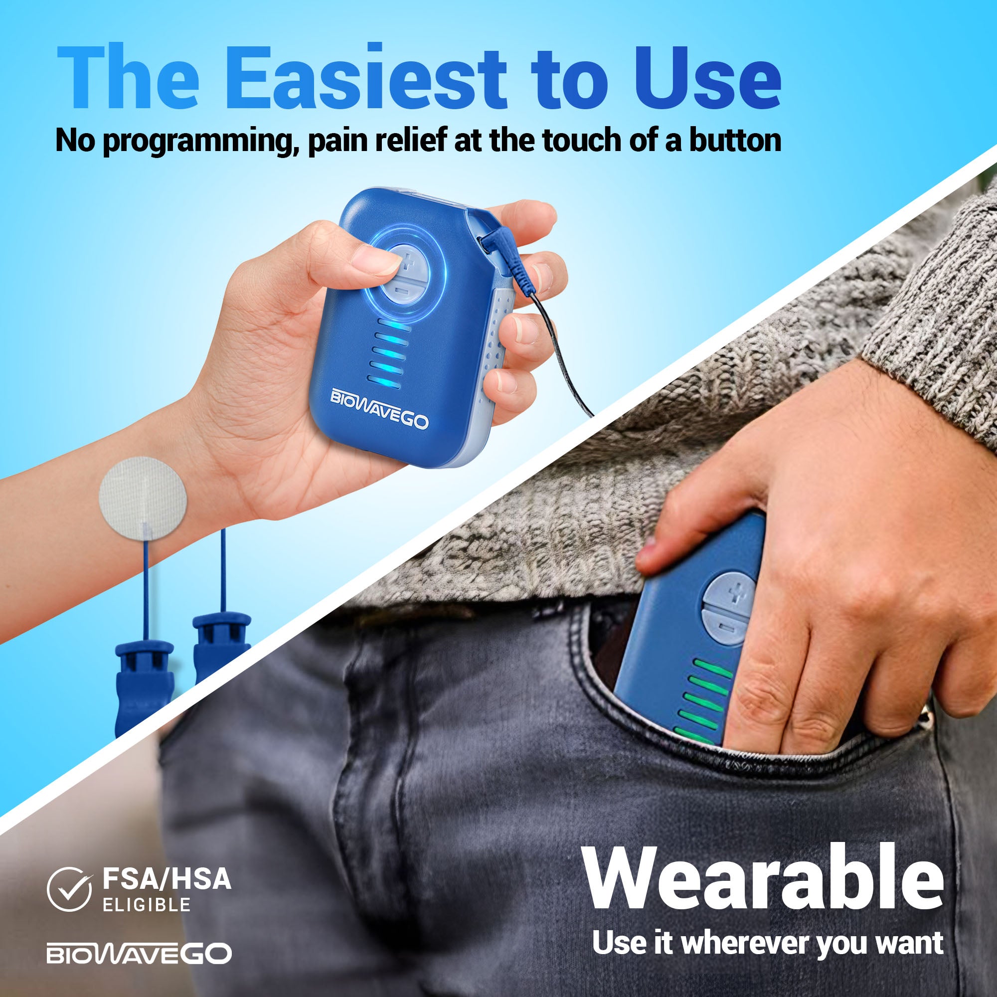 BIOWAVEGO Medical Grade TENS Unit Upgrade to TENS Machines for Pain Relief Clinically Proven ESTIM For Chronic Pain & Recovery HSA FSA Eligible