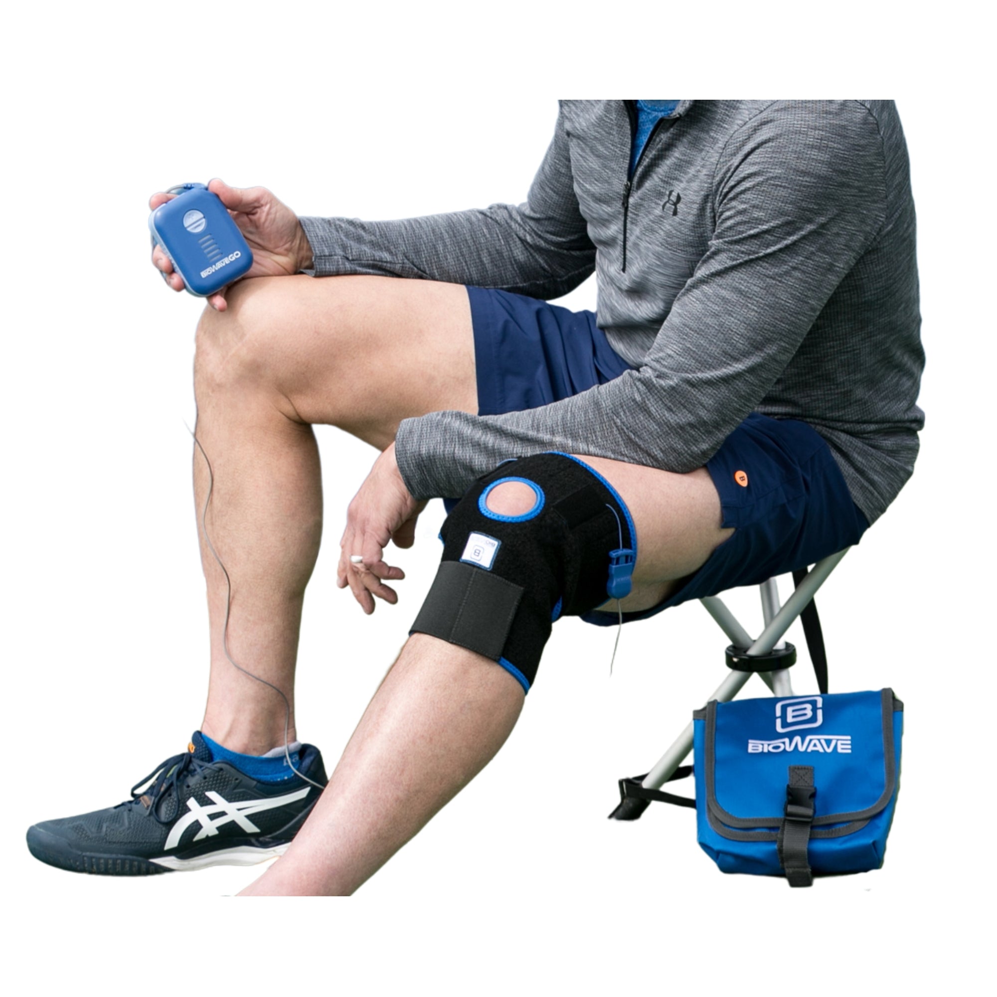 Knee BioWrap Blue - Wearable Knee Pain Neurostim Compression Sleeve for Long-Lasting Pain Relief & Quick Recovery, FSA Eligible